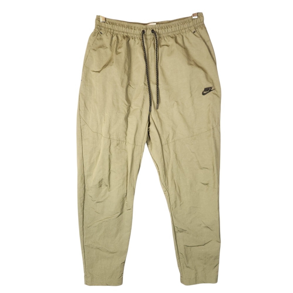 Nike Nylon Track Pants Men's Medium Olive Green Tapered Joggers Zipper Pocket